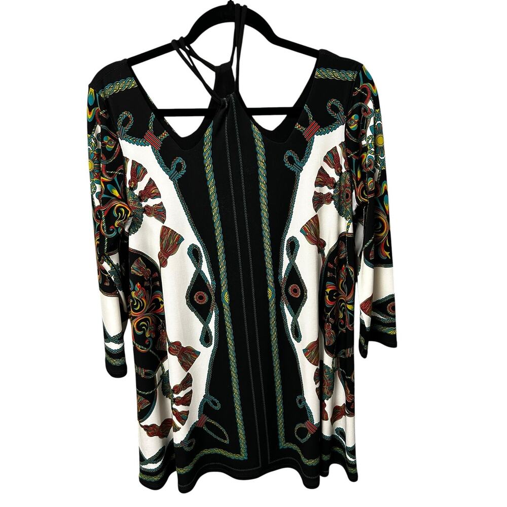 Eva Varro Black Multicolor Abstract Rope Print Off The Shoulder Tunic Top Large